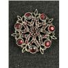 Image 1 : Vintage 1970's Large Pewer Silvertone and Red Rhinestone Floral Cluster Brooch