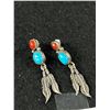 Image 2 : Lovely Vintage Sterling Navajo Earringwith Turquoise & Coral