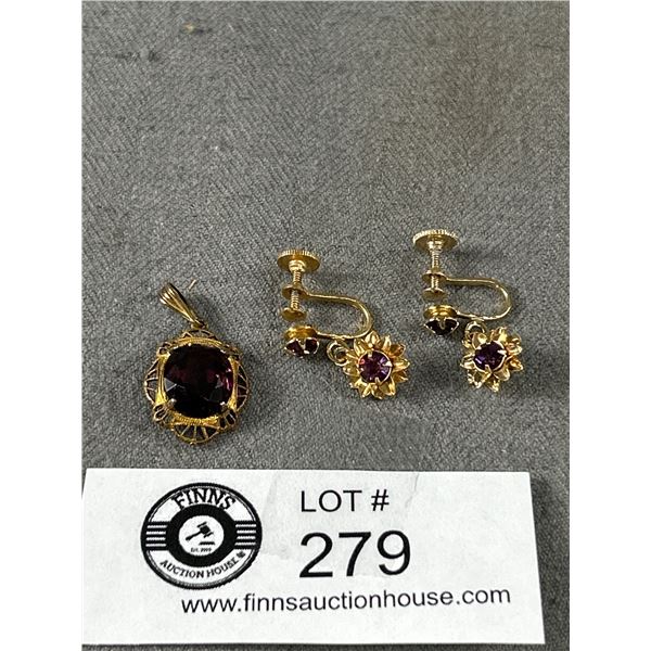 Pretty Vintage Earrings & Pendant with Amethyst