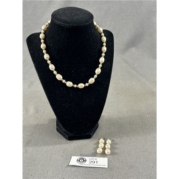 Vintage Ornate Tiny Rhinestones Set in Each Faux Pearl. Necklace with Matching Bracelet Set