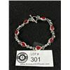 Image 1 : Beautiful Sterling Silver with Red Stones Links Bracelet Marked 925 Mexico