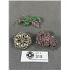 Image 1 : Lot of 3 Vintage Mid Century Brooches Rhinestone and Enamel