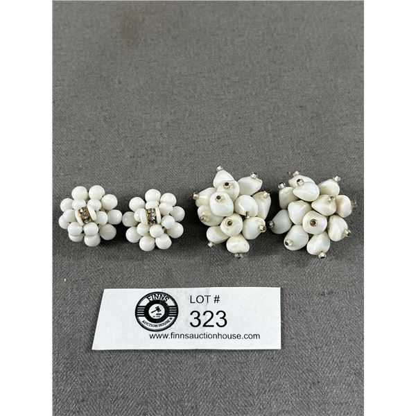2 Pairs of Vintage 1950's Milk Glass Earrings