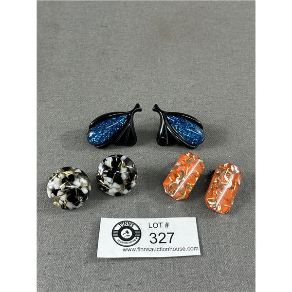 Lot of 3 1950's & 60's Lucite Earrings