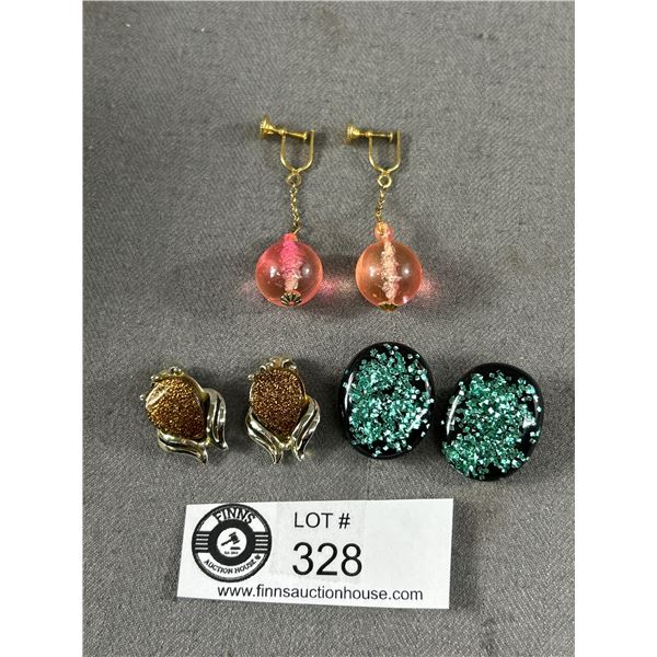Lot of 3 1950's & 60's Lucite Earrings