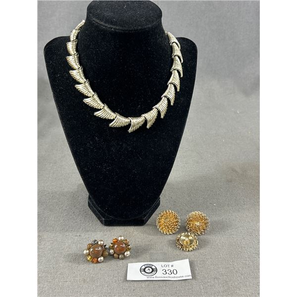 1950's Coro Necklace Plus 2 Pairs of 1950's Earrings