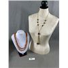 Image 1 : 2 1970's Necklaces 1 Glass & Brass Beads, 1 Wood Beads Gold Tone
