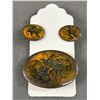 Image 2 : 1960's Copper & Enamel Brooch & Earrings Plus 1960's Green Glass West Germany Earrings
