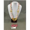 Image 1 : Vintage Ceramic Beaded Necklace Plus Hot Pink 1980's Lucite Earrings