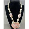 Image 2 : Vintage Beaded Ceramic Necklace with Big Pendant and 1980's Shell Fish Earrings