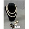 Image 1 : Vintge faux Pearl Rope Necklace with 1980's Interchangable Ceramic Earrings