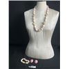 Image 1 : Pretty Pink and White 1980's Ceramic Beaded Necklace Plus Earrings