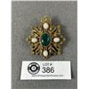 Image 1 : Runway Style Emerald Gold Plated Brooch