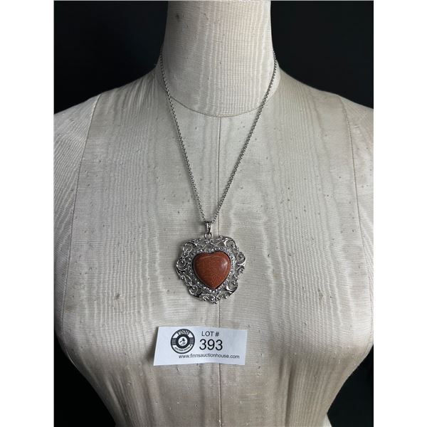 Adorable Vintage Gold Stone Silver Heart Necklace