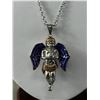 Image 2 : Gorgeous Vintage Cobalt Blue Rhinestone Silver Angel Necklace! Large & Solid!