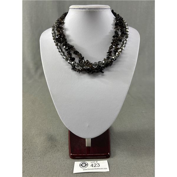 Vintage Triple Strand of Natural Stone & Crystal Beads Necklace