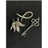 Image 4 : 2 Vintage Rhinestone Brooches, Key Design Pendant &Seed Pearl Pendant with Chain Necklace