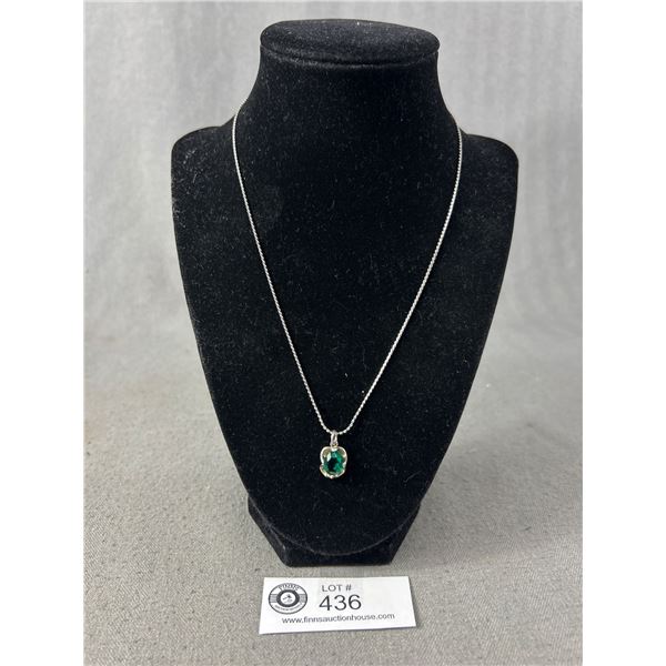 Sterling Silver Chain with 925 Sterling Silver Green Stone Pendant Necklace