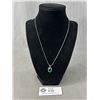 Image 1 : Sterling Silver Chain with 925 Sterling Silver Green Stone Pendant Necklace