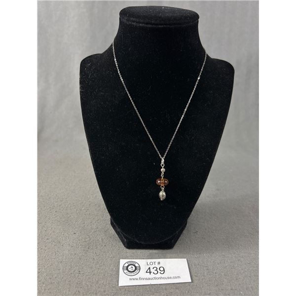 Sterling Silver Chain with Genuine Amber Pendant Necklace