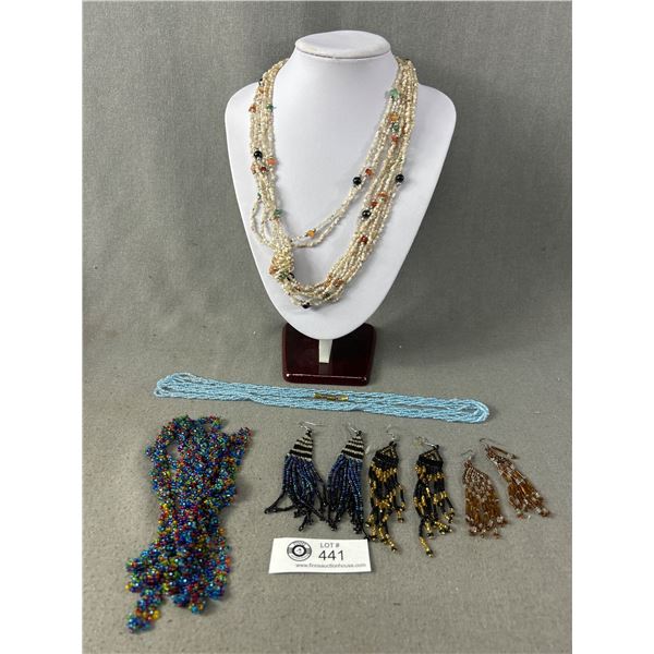 3 Vintge Bead Necklaces & 3 Pairs of Bead Dangle Earrings