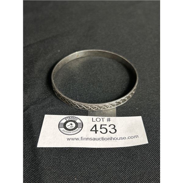 Vintage Sterling Silver Raised Engraved Bangle.Marked H Sterling 16gr