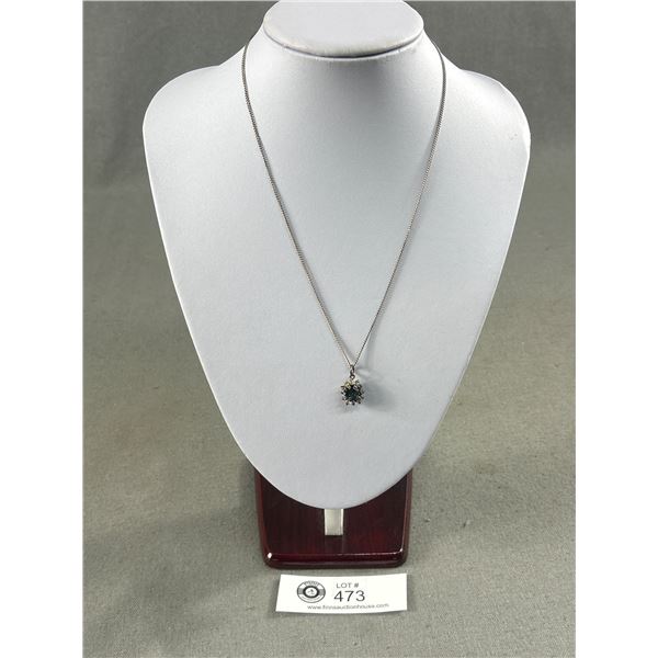 Beautiful Antique Sterling Silver Sapphire with Simulated Diamonds Necklace. Marked