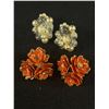 Image 1 : Antique Celluloid Flower Earrings & Pearl Crystal Earrings