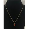 Image 1 : Vintage Gold with Red Stone Pendant with Chain Necklace Marked G.F.