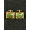 Image 1 : Pair of Gold Coloured Senator With Green BC Jade Cufflinks