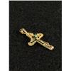 Image 1 : Vintage 10k Gold Cross ( Tested) with Green Center Stone 1.24gr