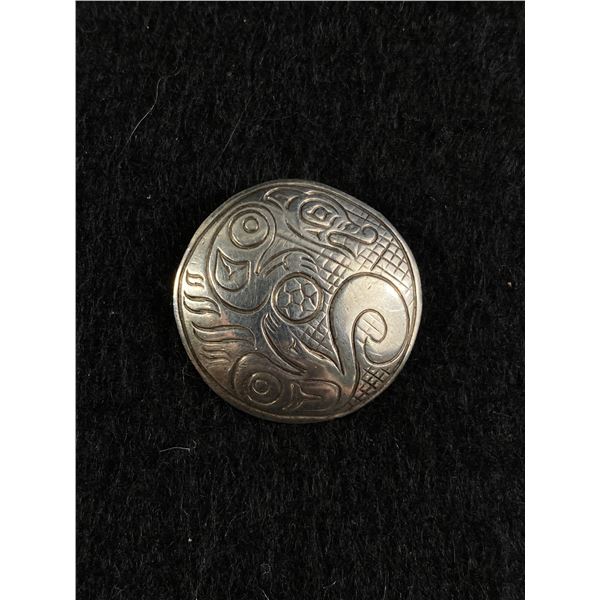 Beautiful Sterling Silver First Nations Carved Pendant. Signed GJ.