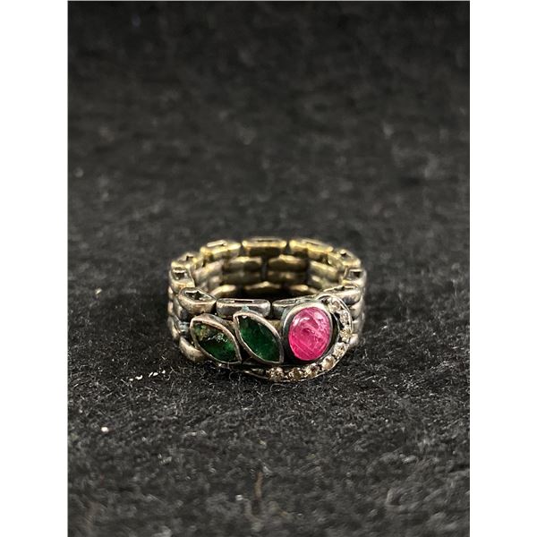 Lovely Vintage Adjustable Size Stretch Ring with Red Stone