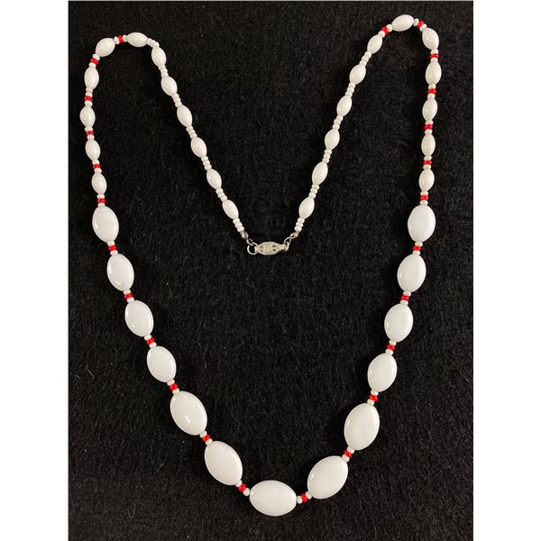 Stunning 1940's Milk Glass Bead Necklace 28" L