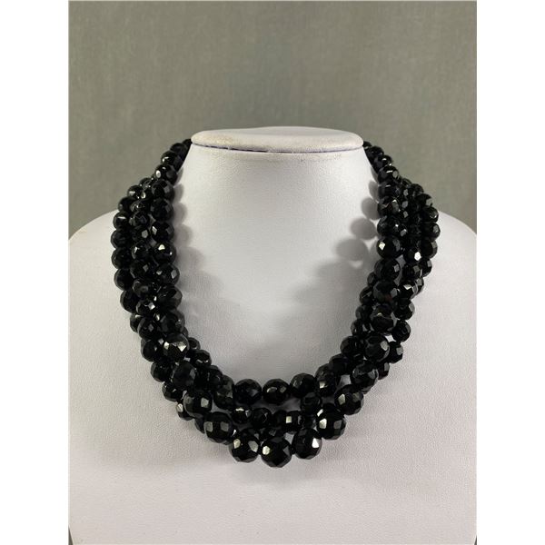 Elegant Black Faceted Bead Necklace Designer. Marked Bernard