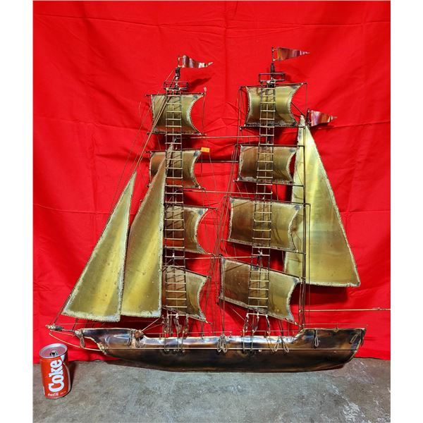 Large MCM Brass Sail Ship Wall Décor