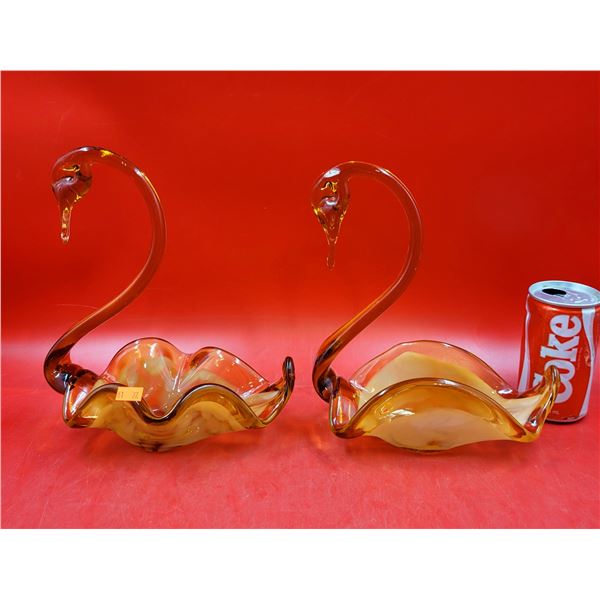 VTG Handblown Art Glass Orange Swans
