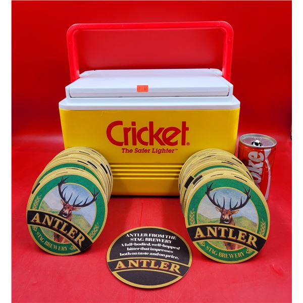 Cricket The Safer Lighter Cooler & Antler Stag Brewery Coasters