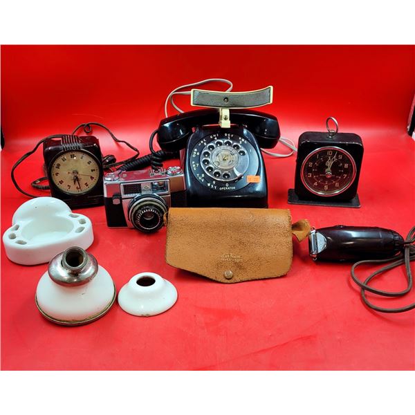 VTG Camera, Rotary Telephone, Sunbeam Shavemaster, General Electric Interval Timer, Clock, & More