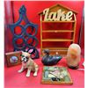 Image 1 : Home Décor Lot (Iron Wine Rack, Wooden Spice Rack, Himalayan Salt Lamp, Animal Figures, etc.)