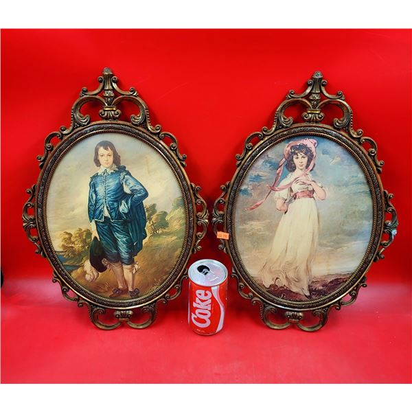 Framed Blue Boy & Pinkie Convex/Bubble Glass Pictures Made in Italy