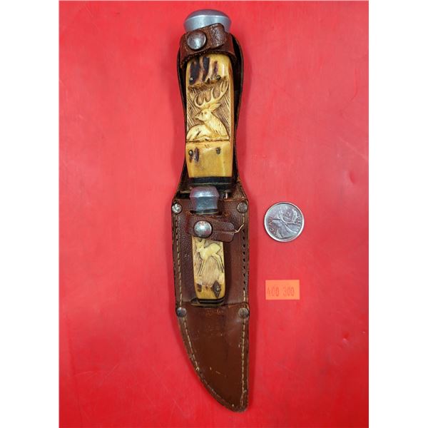 Carved Antler Knife Set w/ Sheath Made in Germany