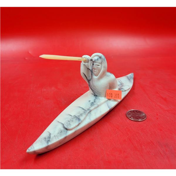 Stone Inuit Whale Hunter Sculpture