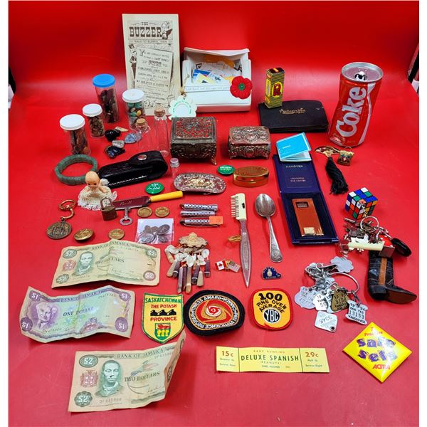 Misc. VTG Lot Including Jamaican Currency & Rubik's Cube Keychain