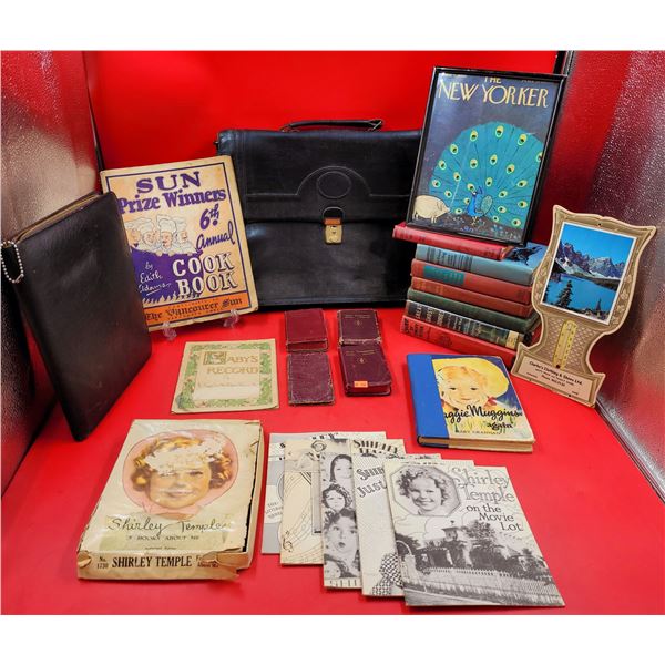 Lot Of VTG Books, Briefcase, Advertising Thermometer & VTG Lot
