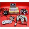 Image 1 : Super Nintendo Entertainment System w/ Controller, Super Solitaire Game, & Nintendo 64 Controllers