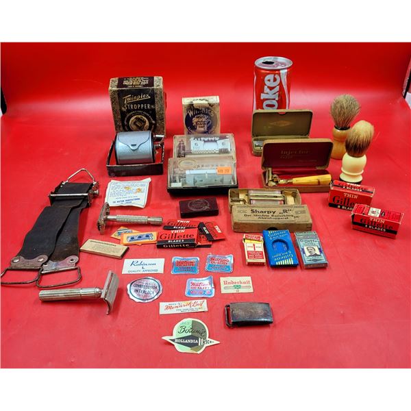 VTG Shaving & Hair Removal Lot (Gilette Razors/ Blades, Twinplex Stropper, Shaving Soap, etc.)