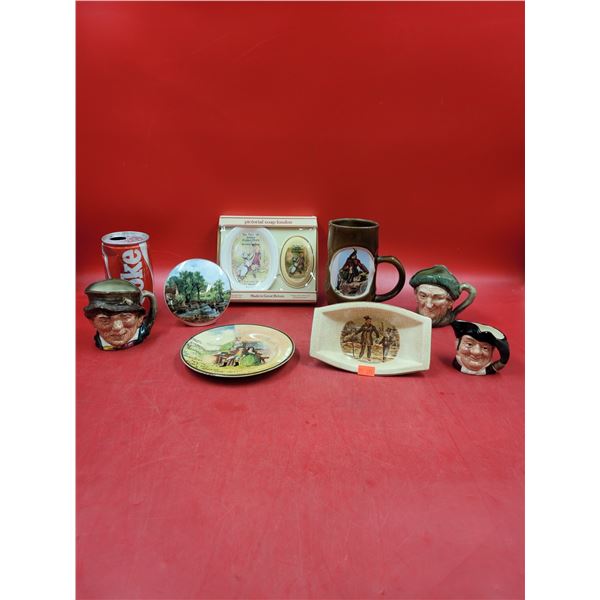 Royal Doulton Toby Mugs, British Soap Dish, 2 Dishes, "The Haywain" by Constable Dish, & Pottery Mug