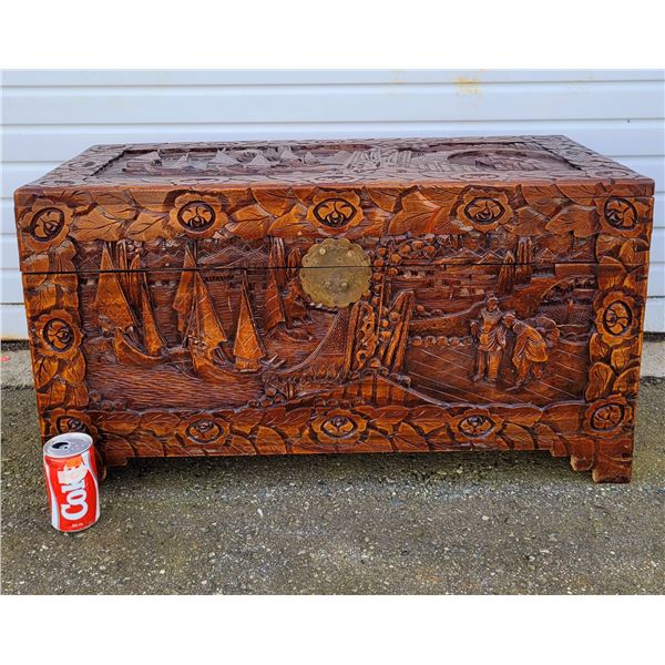 Chinese Carved Camphor Wood Chest