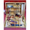 Image 1 : Wooden Case of Assorted Tools (Wood Plane, Screwdrivers, Saw, etc.)